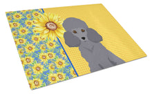 Load image into Gallery viewer, Summer Sunflowers Toy Grey Poodle Glass Cutting Boards – Durable, Decorative Kitchen Art Large