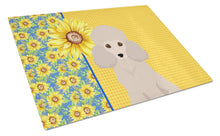 Load image into Gallery viewer, Summer Sunflowers Toy Cream Poodle Glass Cutting Boards – Durable, Decorative Kitchen Art Large