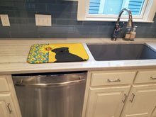 Load image into Gallery viewer, Summer Sunflowers Black Pug Dish Drying Mat – Absorbent, Artistic Kitchen Essentials
