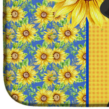 Load image into Gallery viewer, Summer Sunflowers Black Pug Dish Drying Mat – Absorbent, Artistic Kitchen Essentials