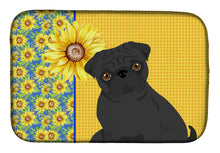 Load image into Gallery viewer, Summer Sunflowers Black Pug Dish Drying Mat – Absorbent, Artistic Kitchen Essentials