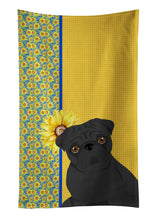 Load image into Gallery viewer, Summer Sunflowers Black Pug Kitchen Towel