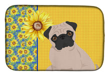 Load image into Gallery viewer, Summer Sunflowers Fawn Pug Dish Drying Mat – Absorbent, Artistic Kitchen Essentials