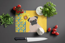 Load image into Gallery viewer, Summer Sunflowers Fawn Pug Glass Cutting Boards – Durable, Decorative Kitchen Art Large