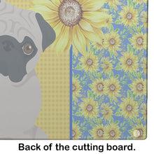 Load image into Gallery viewer, Summer Sunflowers Fawn Pug Glass Cutting Boards – Durable, Decorative Kitchen Art Large