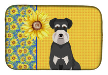 Load image into Gallery viewer, Summer Sunflowers Black and Silver Natural Ears Schnauzer Dish Drying Mat – Absorbent, Artistic Kitchen Essentials