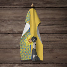 Load image into Gallery viewer, Summer Sunflowers Black and Silver Natural Ears Schnauzer Kitchen Towel
