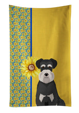 Load image into Gallery viewer, Summer Sunflowers Black and Silver Natural Ears Schnauzer Kitchen Towel