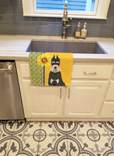 Load image into Gallery viewer, Summer Sunflowers Black and Silver Schnauzer Kitchen Towel