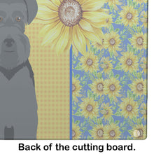 Load image into Gallery viewer, Summer Sunflowers Black Natural Ears Schnauzer Glass Cutting Boards – Durable, Decorative Kitchen Art Large