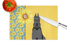 Load image into Gallery viewer, Summer Sunflowers Black Schnauzer Glass Cutting Boards – Durable, Decorative Kitchen Art Large