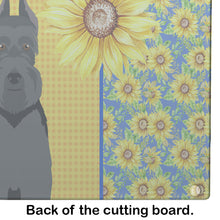 Load image into Gallery viewer, Summer Sunflowers Black Schnauzer Glass Cutting Boards – Durable, Decorative Kitchen Art Large