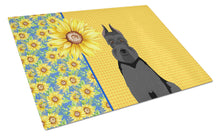 Load image into Gallery viewer, Summer Sunflowers Black Schnauzer Glass Cutting Boards – Durable, Decorative Kitchen Art Large
