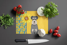 Load image into Gallery viewer, Summer Sunflowers Salt Pepper Natural Ears Schnauzer Glass Cutting Boards – Durable, Decorative Kitchen Art Large