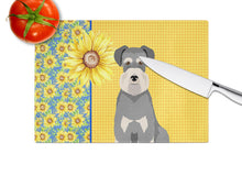 Load image into Gallery viewer, Summer Sunflowers Salt Pepper Natural Ears Schnauzer Glass Cutting Boards – Durable, Decorative Kitchen Art Large