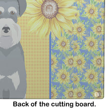 Load image into Gallery viewer, Summer Sunflowers Salt Pepper Natural Ears Schnauzer Glass Cutting Boards – Durable, Decorative Kitchen Art Large