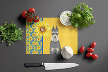 Load image into Gallery viewer, Summer Sunflowers Salt Pepper Schnauzer Glass Cutting Boards – Durable, Decorative Kitchen Art Large