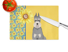 Load image into Gallery viewer, Summer Sunflowers Salt Pepper Schnauzer Glass Cutting Boards – Durable, Decorative Kitchen Art Large