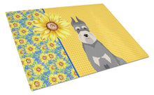Load image into Gallery viewer, Summer Sunflowers Salt Pepper Schnauzer Glass Cutting Boards – Durable, Decorative Kitchen Art Large