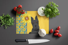 Load image into Gallery viewer, Summer Sunflowers Black Scottish Terrier Glass Cutting Boards – Durable, Decorative Kitchen Art Large