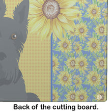 Load image into Gallery viewer, Summer Sunflowers Black Scottish Terrier Glass Cutting Boards – Durable, Decorative Kitchen Art Large