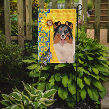 Load image into Gallery viewer, Summer Sunflowers Blue Merle Sheltie Garden Flag – Decorative Outdoor Yard Flag