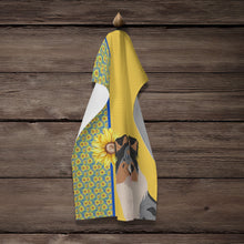 Load image into Gallery viewer, Summer Sunflowers Blue Merle Sheltie Kitchen Towel