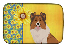 Load image into Gallery viewer, Summer Sunflowers Sable Sheltie Dish Drying Mat – Absorbent, Artistic Kitchen Essentials
