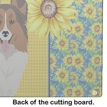 Load image into Gallery viewer, Summer Sunflowers Sable Sheltie Glass Cutting Boards – Durable, Decorative Kitchen Art Large