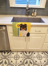 Load image into Gallery viewer, Summer Sunflowers Tricolor Sheltie Kitchen Towel