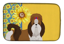 Load image into Gallery viewer, Summer Sunflowers Red and White Shih Tzu Dish Drying Mat – Absorbent, Artistic Kitchen Essentials