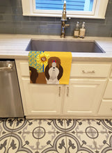 Load image into Gallery viewer, Summer Sunflowers Red and White Shih Tzu Kitchen Towel