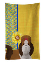 Load image into Gallery viewer, Summer Sunflowers Red and White Shih Tzu Kitchen Towel