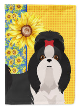 Load image into Gallery viewer, Summer Sunflowers Black and White Shih Tzu Garden Flag – Decorative Outdoor Yard Flag
