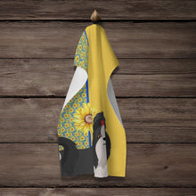 Load image into Gallery viewer, Summer Sunflowers Black and White Shih Tzu Kitchen Towel