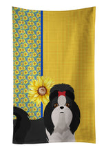 Load image into Gallery viewer, Summer Sunflowers Black and White Shih Tzu Kitchen Towel