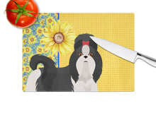 Load image into Gallery viewer, Summer Sunflowers Black and White Shih Tzu Glass Cutting Boards – Durable, Decorative Kitchen Art Large