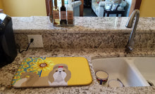Load image into Gallery viewer, Summer Sunflowers Gold and White Shih Tzu Dish Drying Mat – Absorbent, Artistic Kitchen Essentials