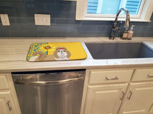 Load image into Gallery viewer, Summer Sunflowers Gold and White Shih Tzu Dish Drying Mat – Absorbent, Artistic Kitchen Essentials