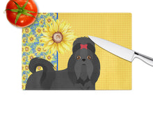 Load image into Gallery viewer, Summer Sunflowers Black Shih Tzu Glass Cutting Boards – Durable, Decorative Kitchen Art Large