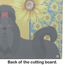 Load image into Gallery viewer, Summer Sunflowers Black Shih Tzu Glass Cutting Boards – Durable, Decorative Kitchen Art Large