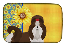 Load image into Gallery viewer, Summer Sunflowers Liver and White Shih Tzu Dish Drying Mat – Absorbent, Artistic Kitchen Essentials
