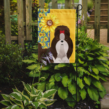Load image into Gallery viewer, Summer Sunflowers Liver and White Shih Tzu Garden Flag – Decorative Outdoor Yard Flag