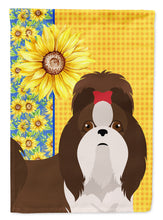 Load image into Gallery viewer, Summer Sunflowers Liver and White Shih Tzu Garden Flag – Decorative Outdoor Yard Flag