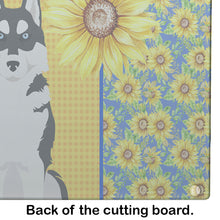 Load image into Gallery viewer, Summer Sunflowers Black Siberian Husky Glass Cutting Boards – Durable, Decorative Kitchen Art Large