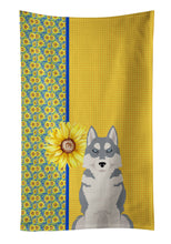 Load image into Gallery viewer, Summer Sunflowers Grey Siberian Husky Kitchen Towel