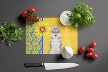 Load image into Gallery viewer, Summer Sunflowers Grey Siberian Husky Glass Cutting Boards – Durable, Decorative Kitchen Art Large