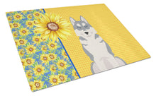 Load image into Gallery viewer, Summer Sunflowers Grey Siberian Husky Glass Cutting Boards – Durable, Decorative Kitchen Art Large