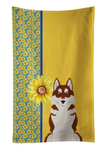 Load image into Gallery viewer, Summer Sunflowers Red Siberian Husky Kitchen Towel