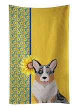 Load image into Gallery viewer, Summer Sunflowers Blue Merle Cardigan Corgi Kitchen Towel